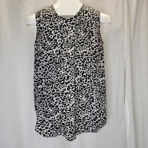 Vince Camuto Black White Spotted Sleeveless Tunic Polyester Blouse, S